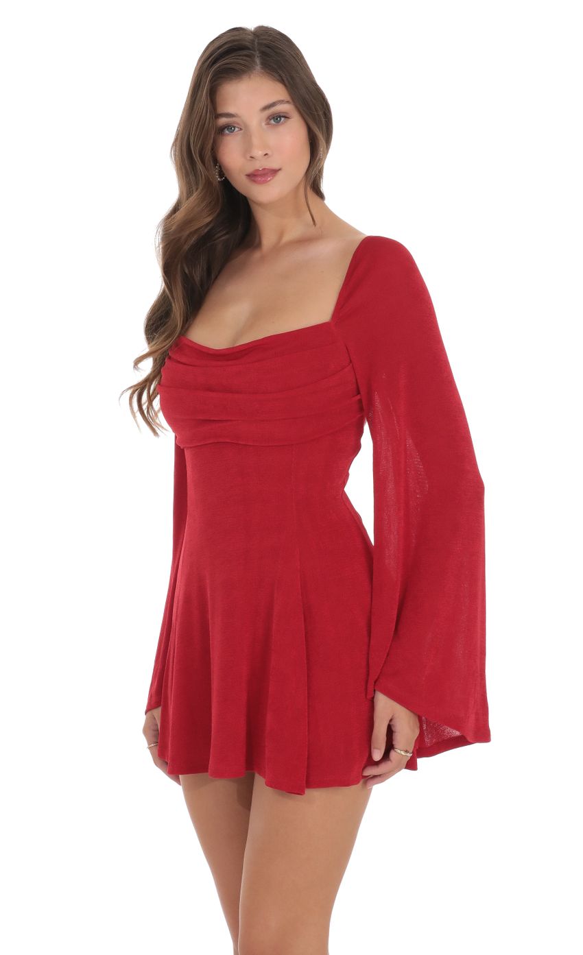 Picture Slinky Flare Sleeve Dress in Red. Source: https://media-img.lucyinthesky.com/data/Dec23/850xAUTO/0b3ad570-6e8a-43c9-9e8f-3e937e16e811.jpg