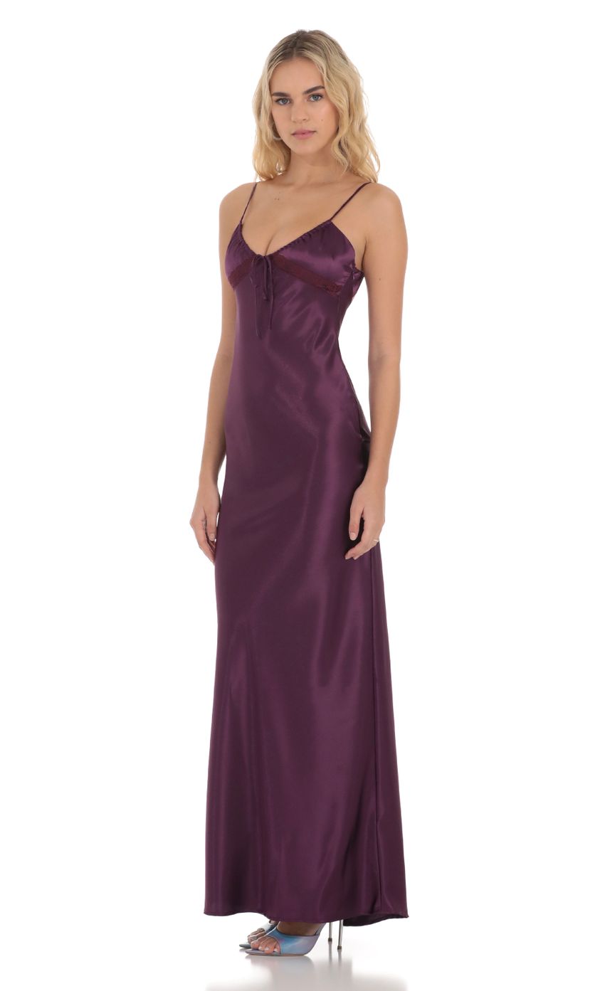 Picture Satin Front Tie Maxi Dress in Purple. Source: https://media-img.lucyinthesky.com/data/Dec23/850xAUTO/0c024f22-a474-45d0-a344-a5693a1b67ef.jpg