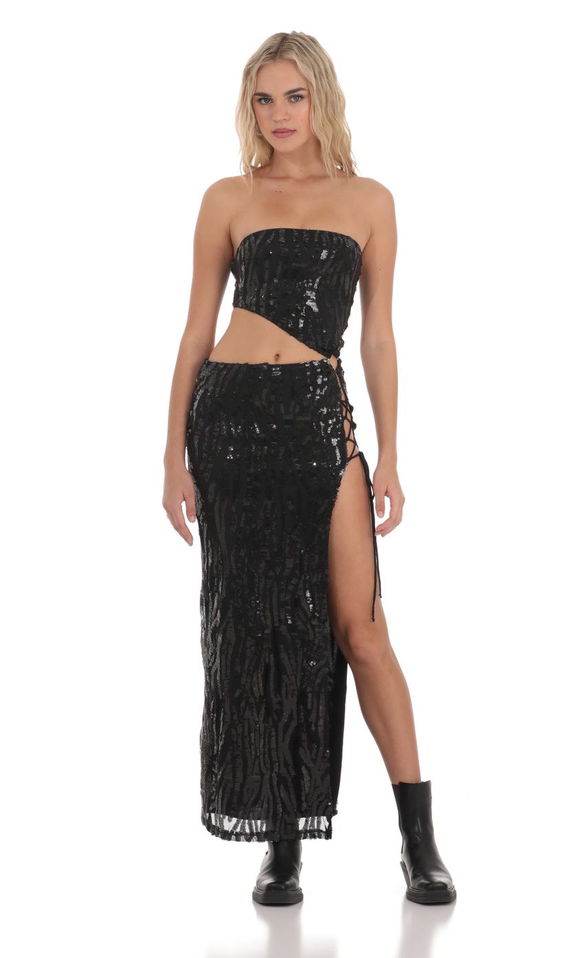 Picture Strapless Sequin Cutout Maxi Dress in Black. Source: https://media-img.lucyinthesky.com/data/Dec23/850xAUTO/2df044c6-9ba3-4860-b84b-441f6c44abf8.jpg