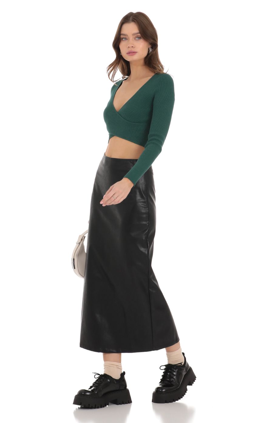 Picture Faux Leather Maxi Skirt in Black. Source: https://media-img.lucyinthesky.com/data/Dec23/850xAUTO/31ad9707-b0a1-4ea5-8e98-af955360eed2.jpg