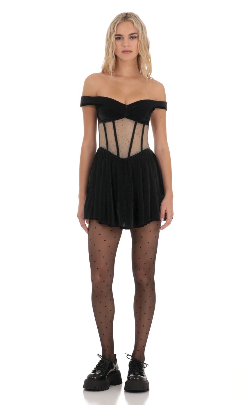 Picture Off Shoulder Velvet Corset Dress in Black. Source: https://media-img.lucyinthesky.com/data/Dec23/850xAUTO/3fdb9fa1-e70d-4af5-9b77-69cab2761774.jpg