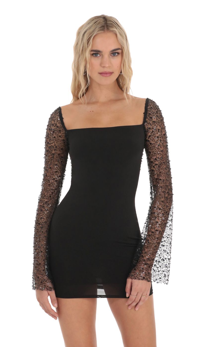 Picture Sequin Long Sleeve Dress in Black. Source: https://media-img.lucyinthesky.com/data/Dec23/850xAUTO/40558682-740f-4d4a-aeaa-3aed85f09866.jpg