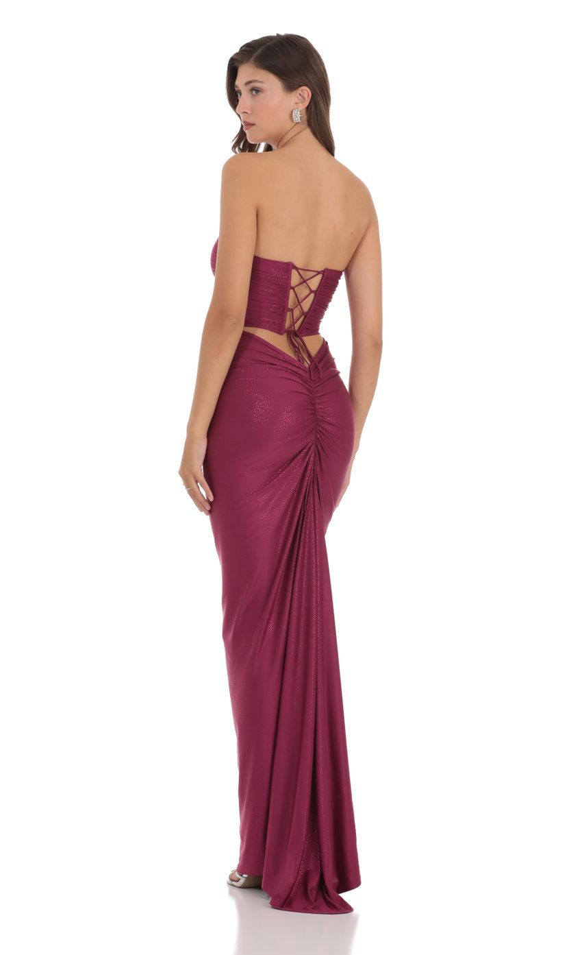 Picture Shimmer Strapless Corset Dress in Berry. Source: https://media-img.lucyinthesky.com/data/Dec23/850xAUTO/49929df0-66eb-405a-96d0-d5b66e24d1a5.jpg