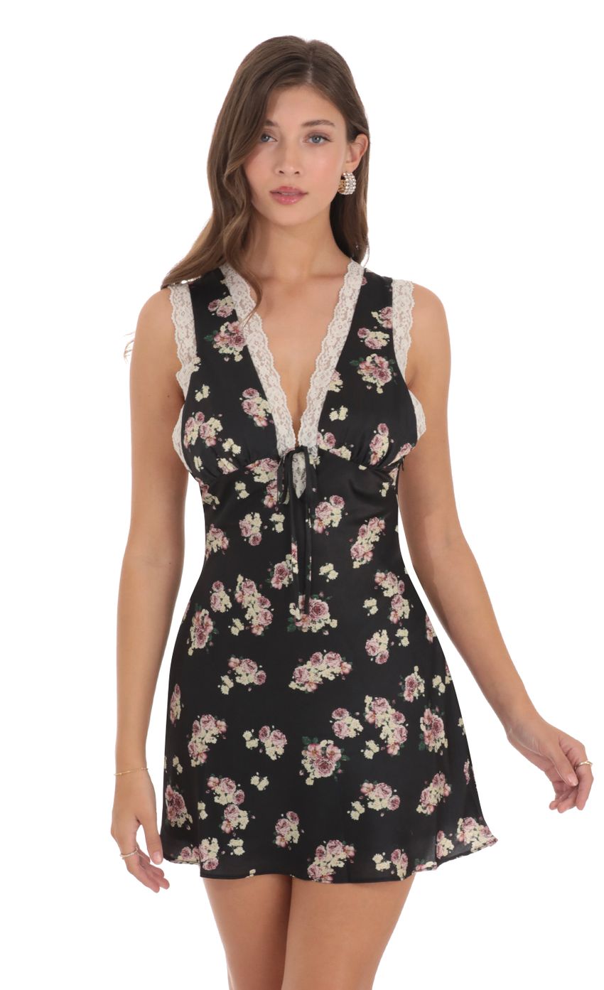 Picture Lace Floral V-Neck Dress in Black. Source: https://media-img.lucyinthesky.com/data/Dec23/850xAUTO/4ebc7c90-56ec-4955-9645-b059383fbe24.jpg