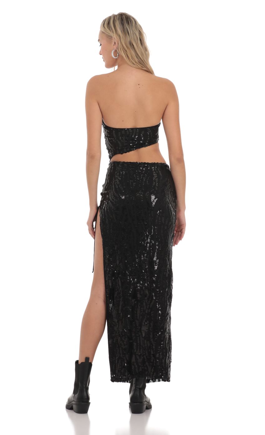 Picture Strapless Sequin Cutout Maxi Dress in Black. Source: https://media-img.lucyinthesky.com/data/Dec23/850xAUTO/52ffca46-4d42-4825-a593-25a9bcdb7931.jpg