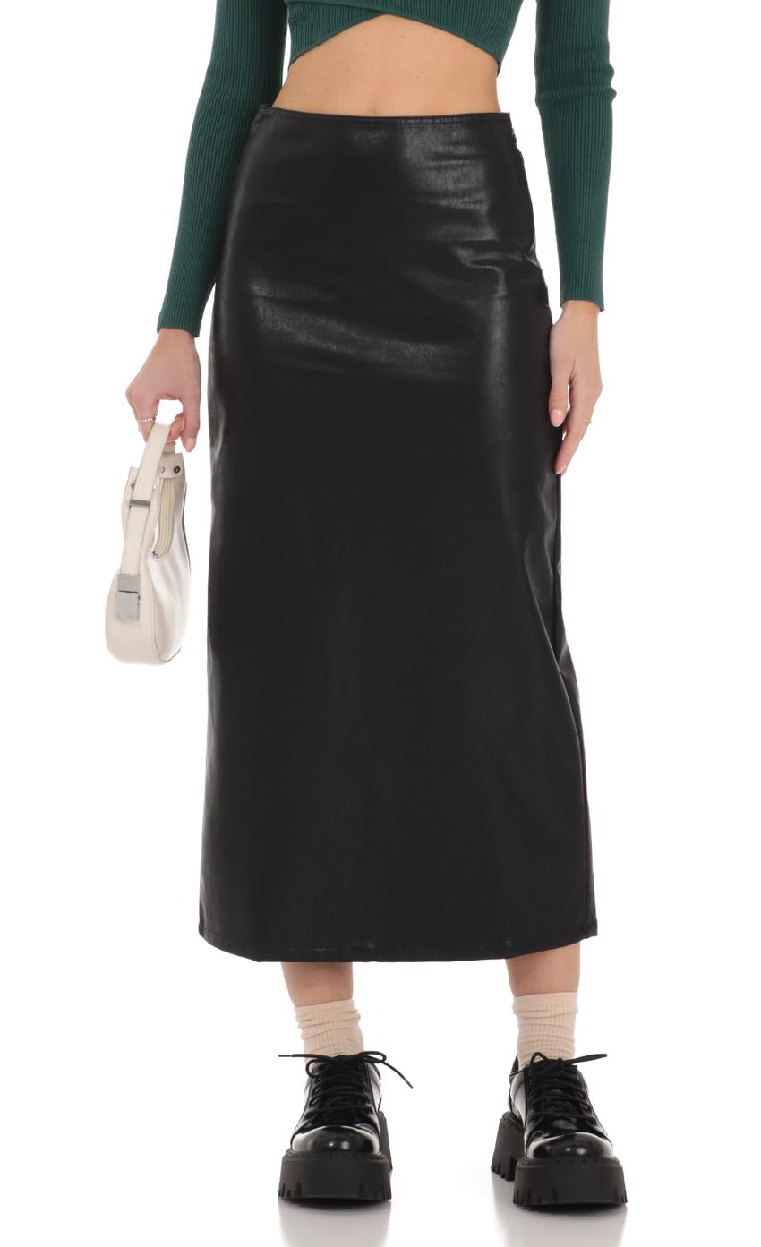 Picture Faux Leather Maxi Skirt in Black. Source: https://media-img.lucyinthesky.com/data/Dec23/850xAUTO/625119dc-9bf9-4869-be34-8dd743305451.jpg