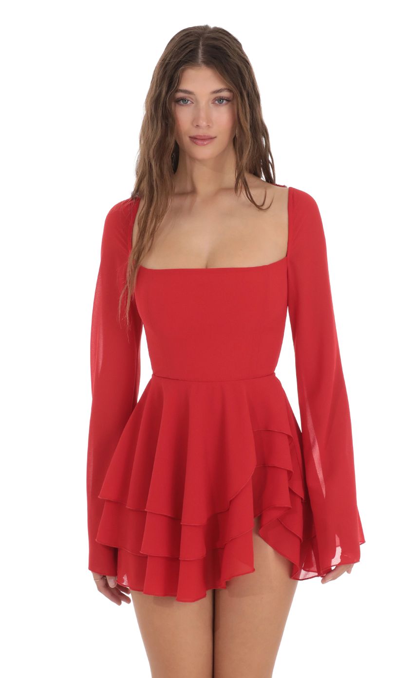 Picture Chiffon Bell Sleeve Dress in Red. Source: https://media-img.lucyinthesky.com/data/Dec23/850xAUTO/70f81663-67ed-43a6-99c6-0c08804f2256.jpg