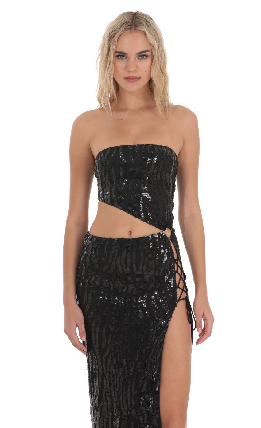 Picture Strapless Sequin Cutout Maxi Dress in Black. Source: https://media-img.lucyinthesky.com/data/Dec23/850xAUTO/8d659710-211e-4fa9-a5cd-731f42302c2b.jpg
