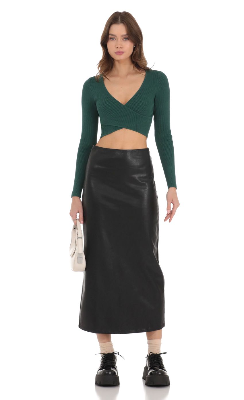 Picture Faux Leather Maxi Skirt in Black. Source: https://media-img.lucyinthesky.com/data/Dec23/850xAUTO/9b3ee142-b490-4269-a0c4-441e78836edc.jpg