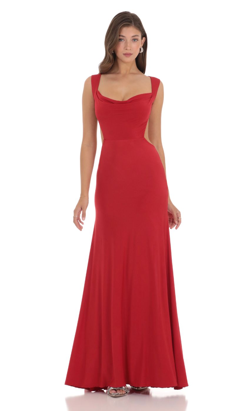 Picture Open Back Cowl Neck Dress in Red. Source: https://media-img.lucyinthesky.com/data/Dec23/850xAUTO/9f067563-f799-4f83-910d-b7223afb1723.jpg