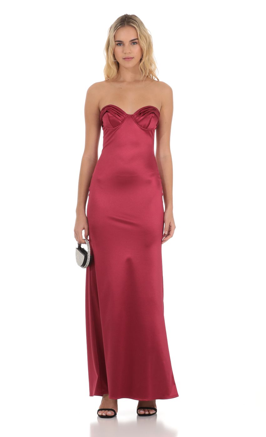 Product image for Strapless Satin Maxi Dress in Maroon