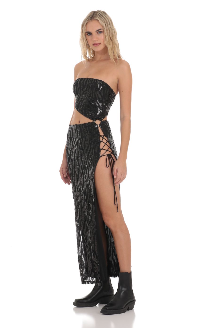 Picture Strapless Sequin Cutout Maxi Dress in Black. Source: https://media-img.lucyinthesky.com/data/Dec23/850xAUTO/c8b9e7c8-49a3-435b-bf7c-66a7702156ac.jpg