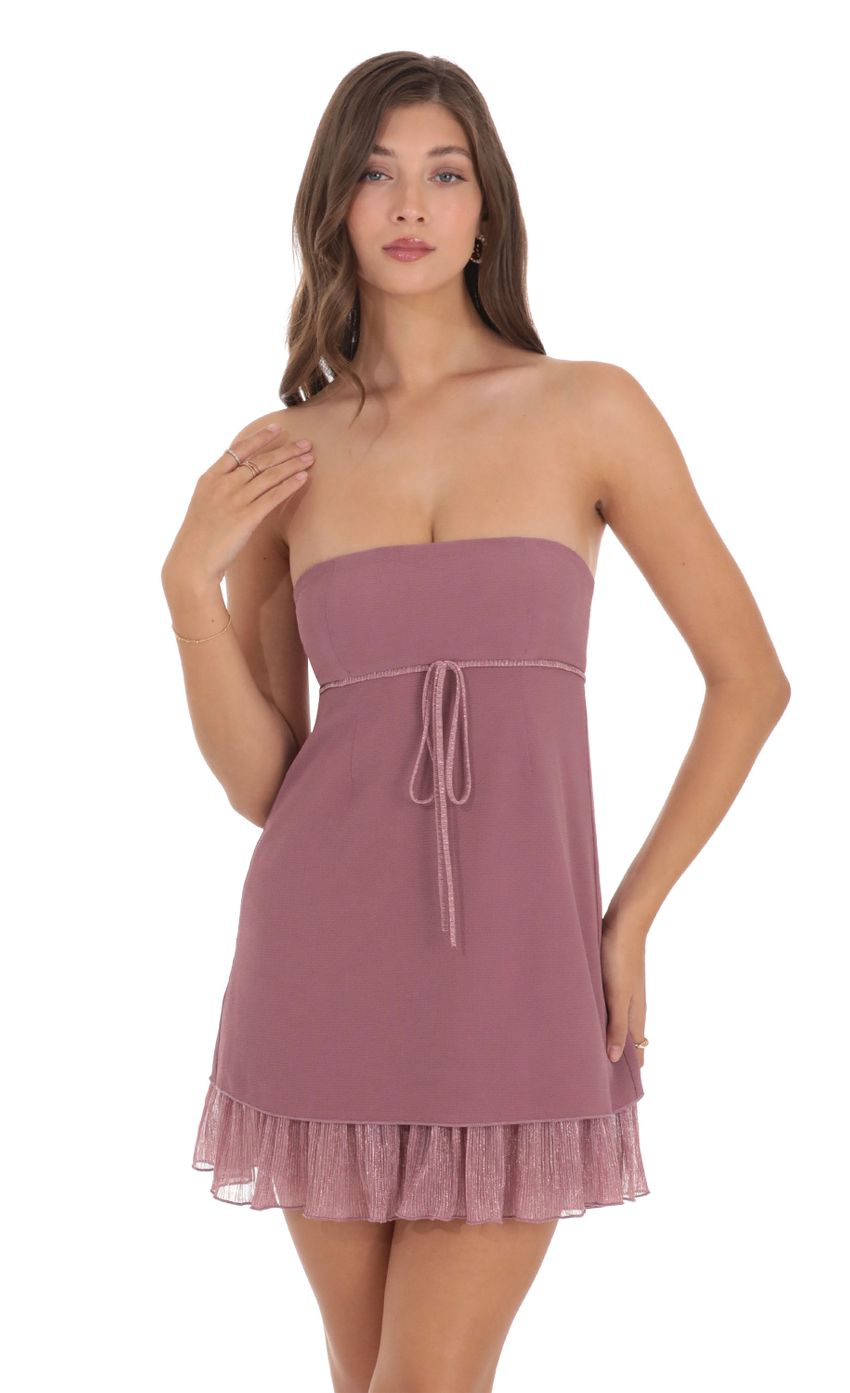 Picture Shimmer Ruffle Strapless Dress in Mauve. Source: https://media-img.lucyinthesky.com/data/Dec23/850xAUTO/d01aeca8-26ad-4165-acf5-a1380bc80587.jpg