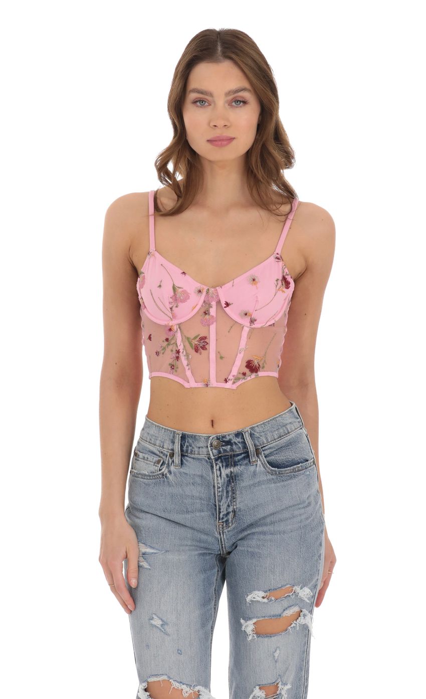 Picture Floral Mesh Crop Top in Pink. Source: https://media-img.lucyinthesky.com/data/Dec23/850xAUTO/d7adcf48-fd7e-47b7-acc4-1b6313bd6395.jpg