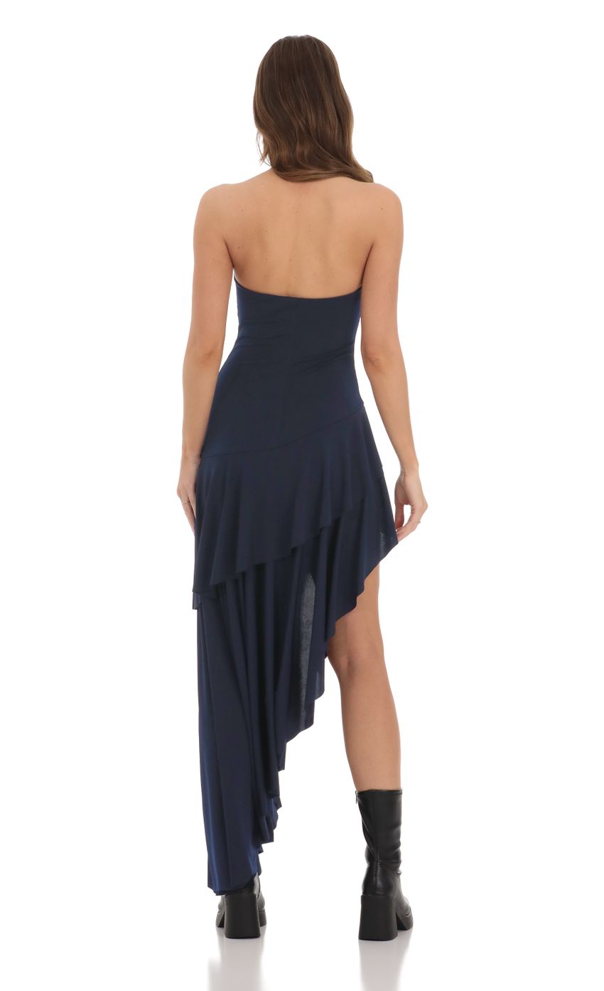 Picture Strapless High Low Dress in Navy. Source: https://media-img.lucyinthesky.com/data/Dec23/850xAUTO/e5d2a0f6-de23-49cf-9001-f0592e6ccb24.jpg