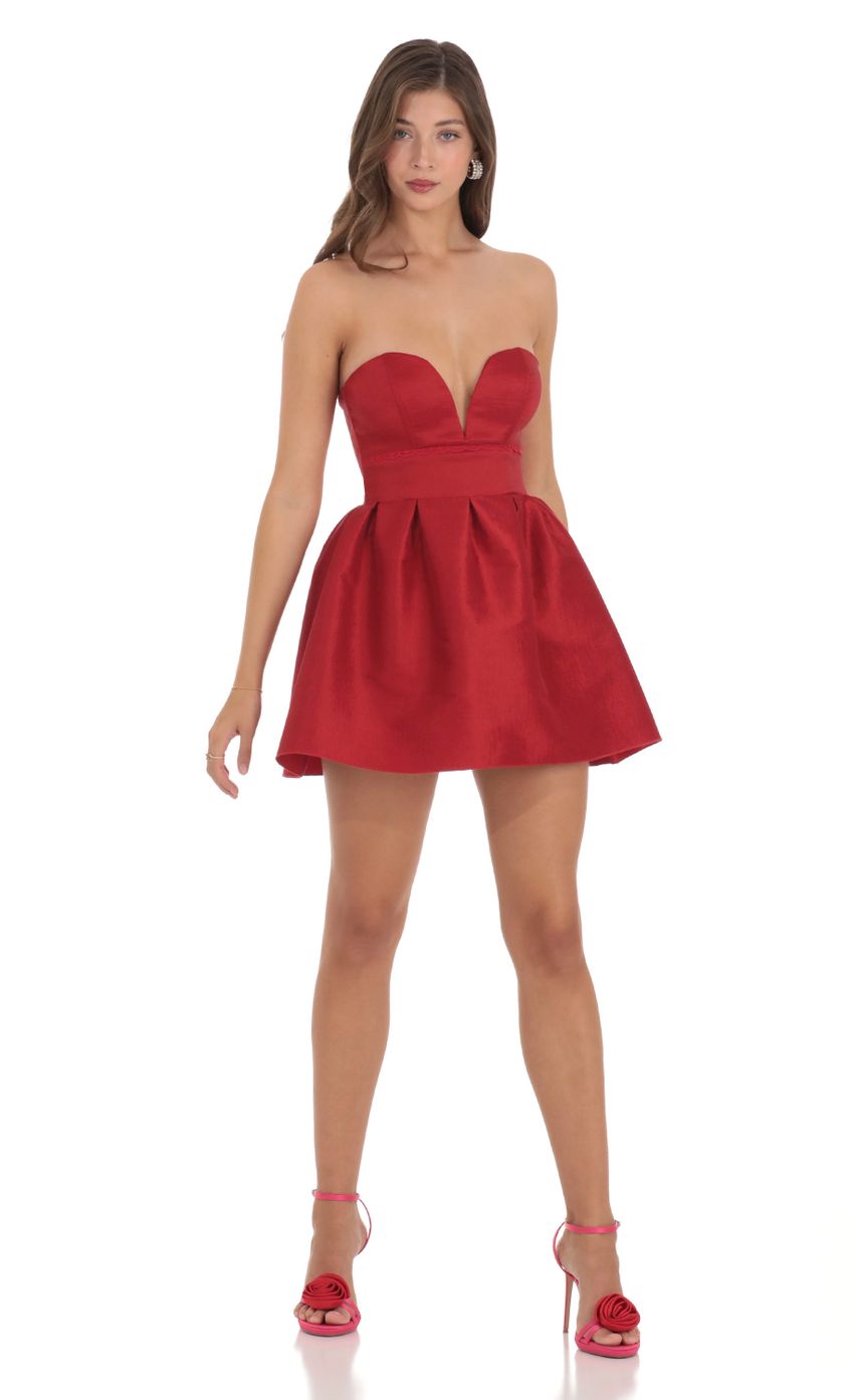 Picture Strapless Corset Fit and Flare Dress in Red. Source: https://media-img.lucyinthesky.com/data/Dec23/850xAUTO/e8f3c1ab-99c3-4565-bc2f-948261b821af.jpg
