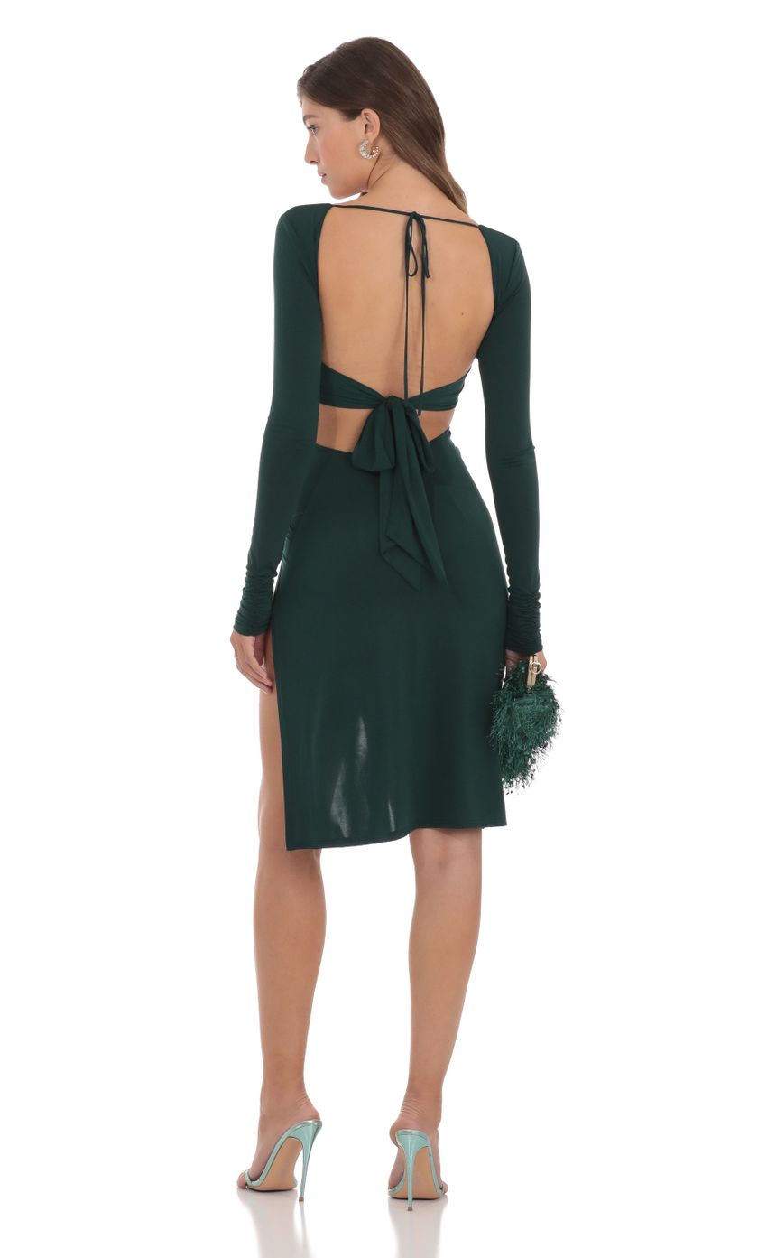 Picture Long Sleeve Open Back Midi Dress in Green. Source: https://media-img.lucyinthesky.com/data/Dec23/850xAUTO/e9b89744-5a71-4669-a68d-cf730370ca1b.jpg
