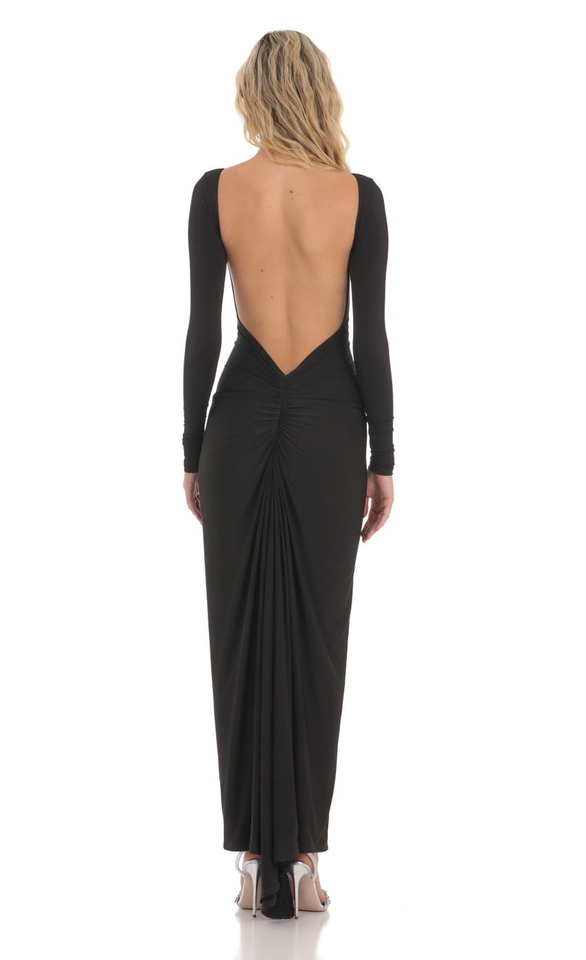 Picture High Neck Bodycon Open Back Maxi Dress in Black. Source: https://media-img.lucyinthesky.com/data/Dec23/850xAUTO/f43766c0-0efb-4332-aead-7b9723c11d3f.jpg