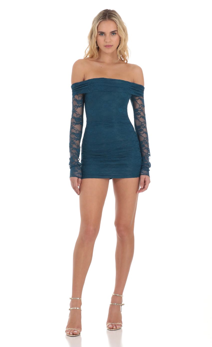 Picture Off Shoulder Long Sleeve Lace Dress in Blue. Source: https://media-img.lucyinthesky.com/data/Dec23/850xAUTO/f470d3a8-5392-47c2-bda4-cccd5e7d9be1.jpg