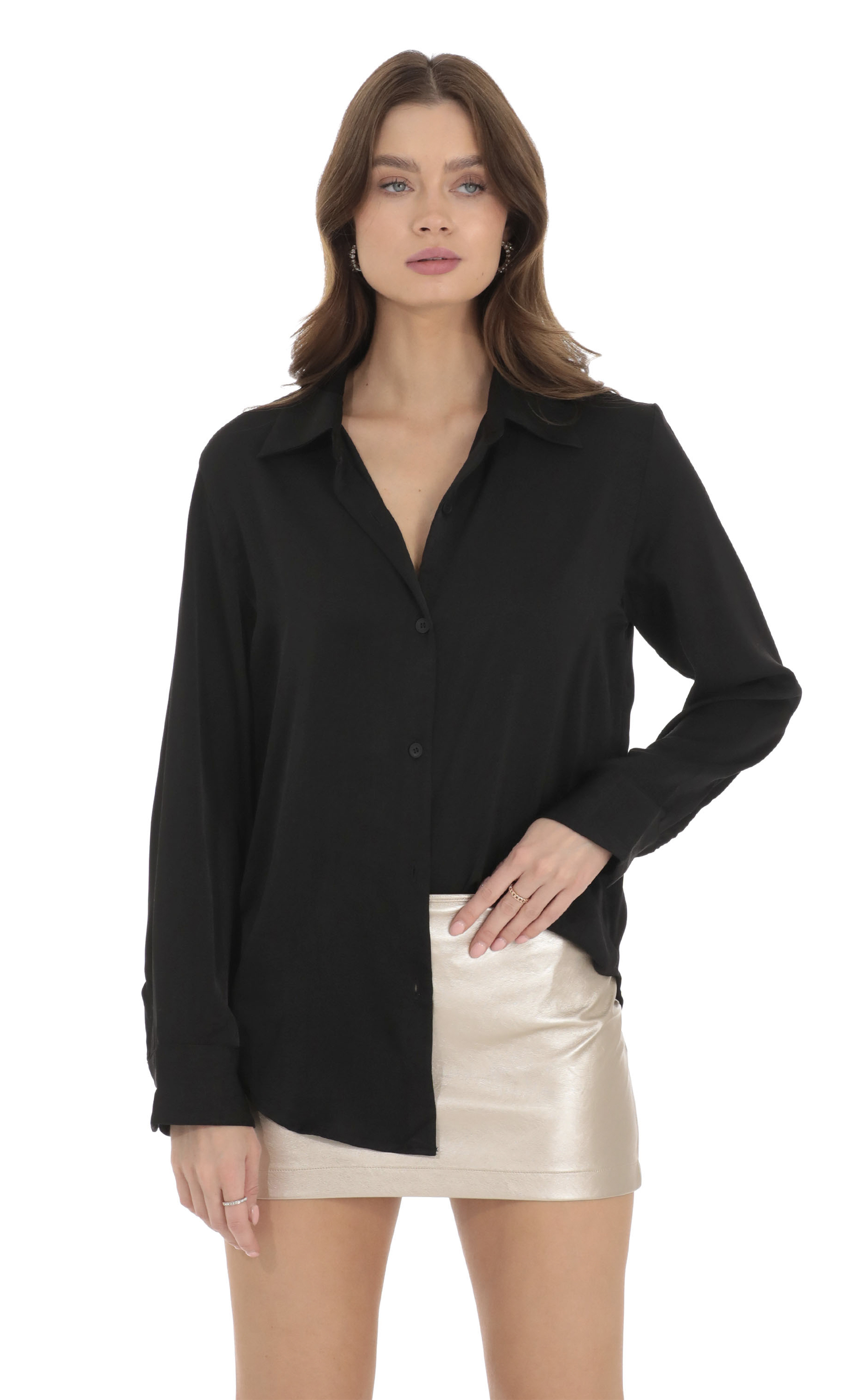 Relaxed Button Down Shirt in Black