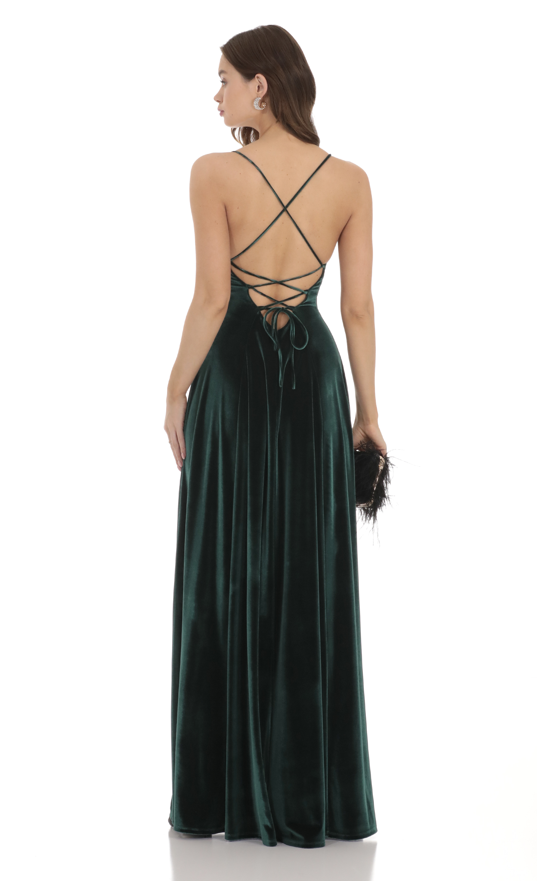 Velvet Double Slit Maxi Dress in Green | LUCY IN THE SKY