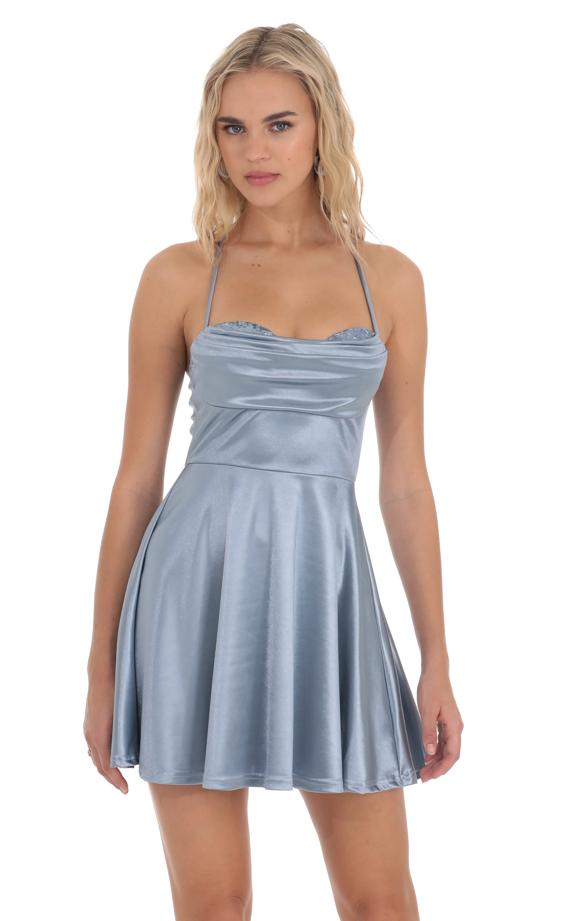 Sequin Draped Dress In Blue