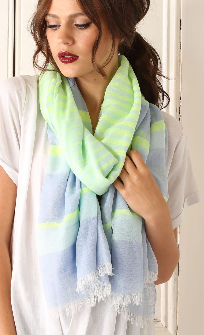 Picture Green and Blue Striped Scarf. Source: https://media-img.lucyinthesky.com/data/Feb15_2/850xAUTO/0Y5A5221.JPG