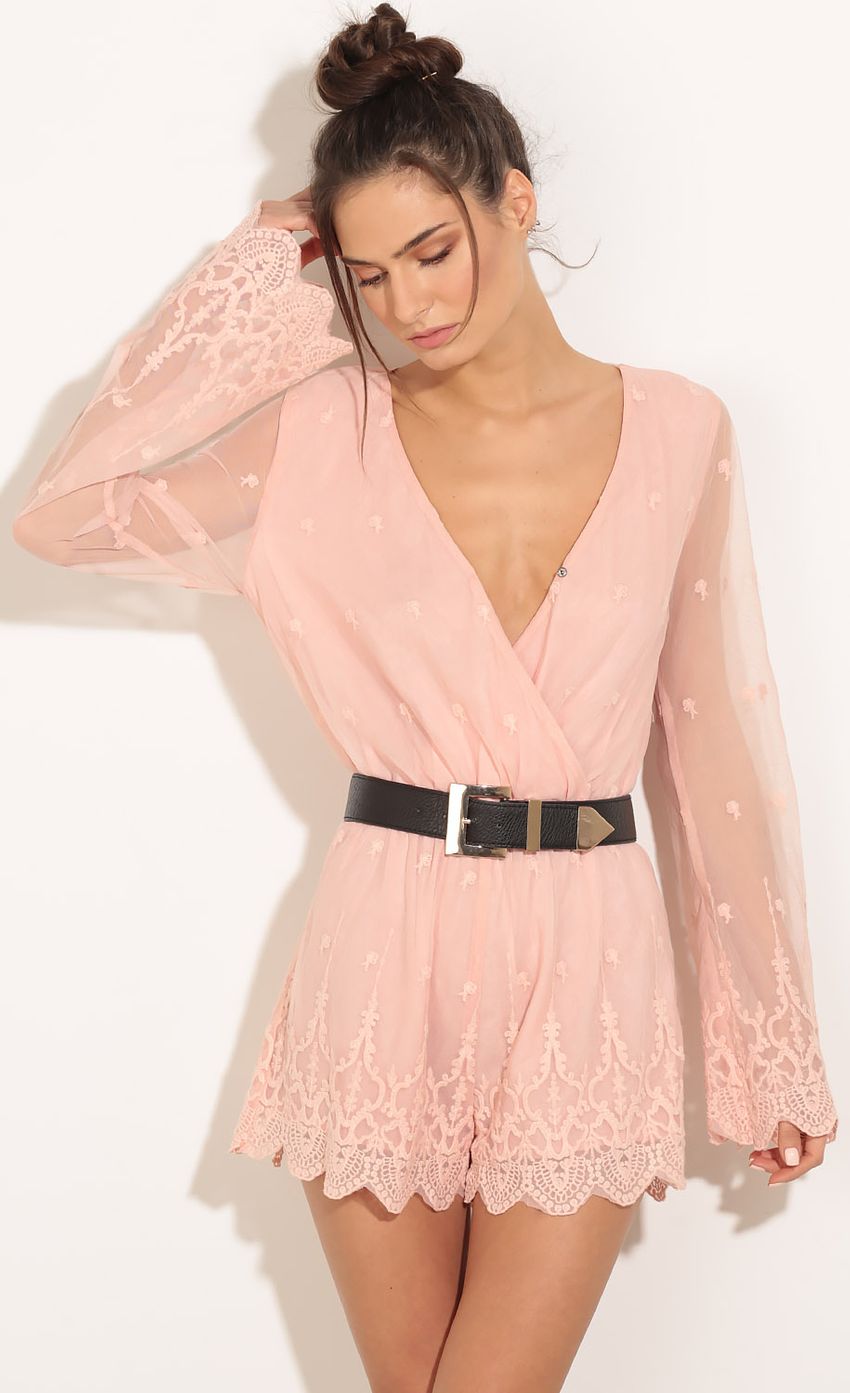 Picture Crochet Lace Overlay Romper In Dusty Pink. Source: https://media-img.lucyinthesky.com/data/Feb16_1/850xAUTO/0Y5A0272.JPG