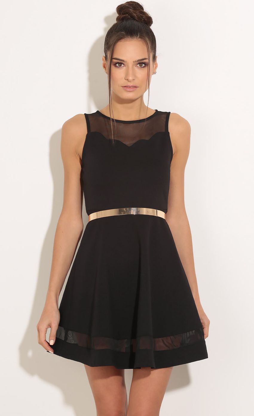 Picture Scallop And Mesh Insert Dress In Black. Source: https://media-img.lucyinthesky.com/data/Feb16_1/850xAUTO/0Y5A0935.JPG