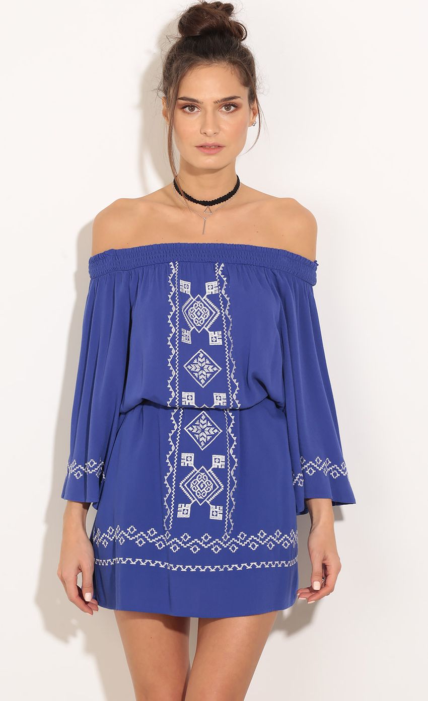 Picture Off The Shoulder Embroided Dress In Blue. Source: https://media-img.lucyinthesky.com/data/Feb16_1/850xAUTO/0Y5A2080.JPG