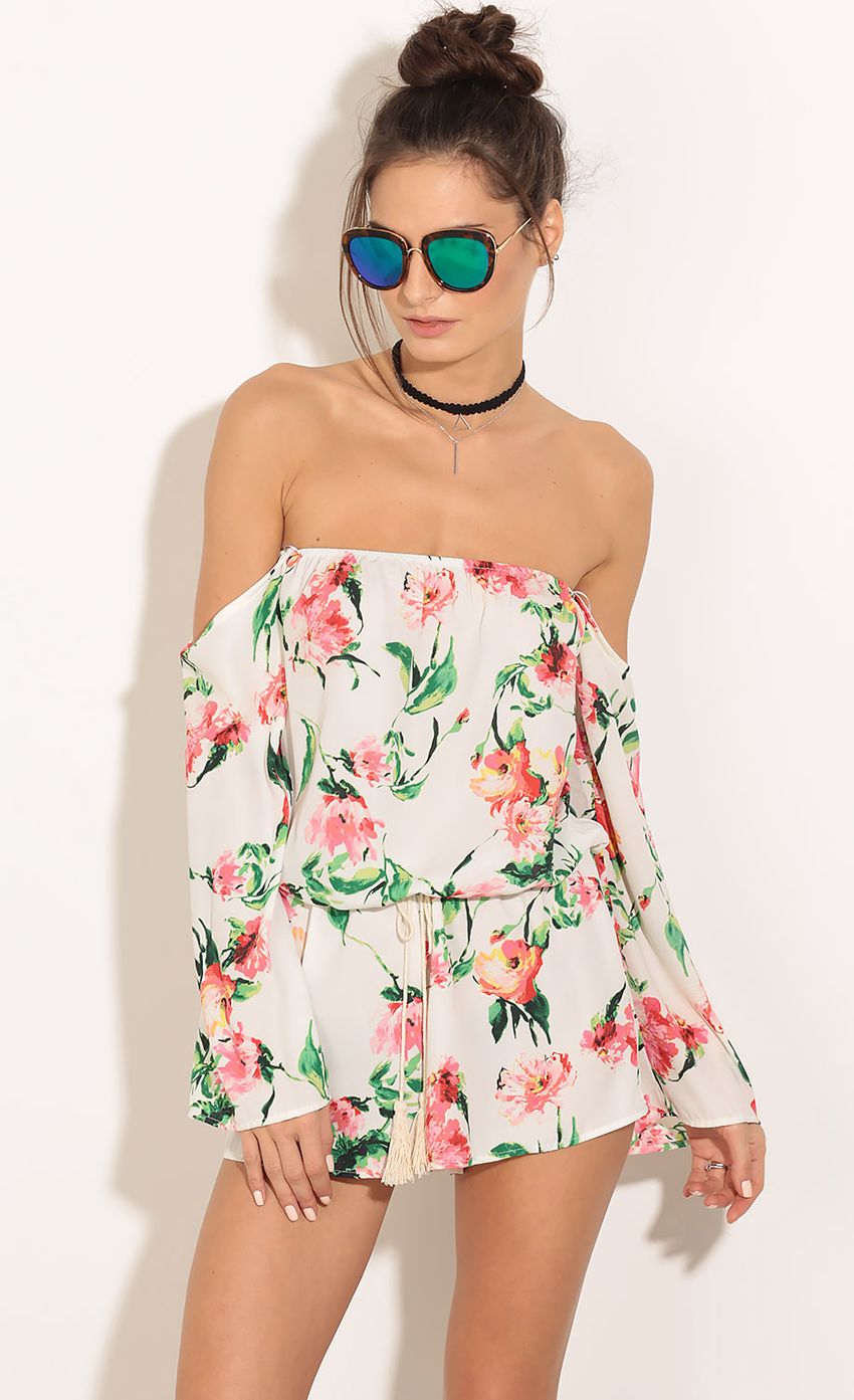 Picture Off The Shoulder Tropical Romper In White. Source: https://media-img.lucyinthesky.com/data/Feb16_1/850xAUTO/0Y5A21481.JPG