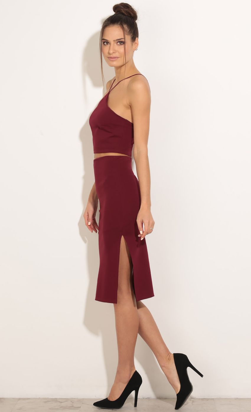 Picture Double Slit Two Piece Dress Set In Wine. Source: https://media-img.lucyinthesky.com/data/Feb16_1/850xAUTO/0Y5A2655.JPG