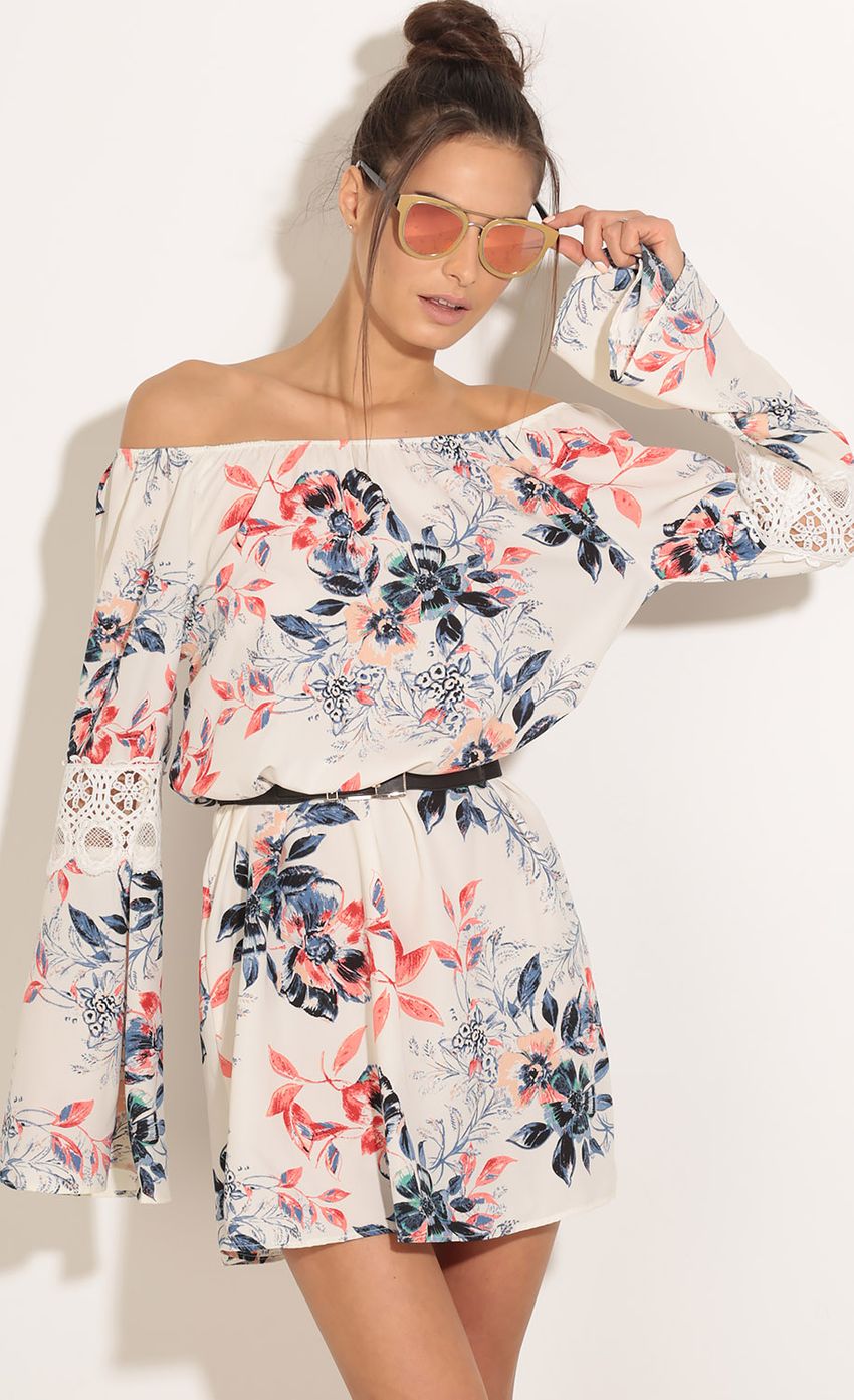 Picture Off The Shoulder Floral Dress In Cream. Source: https://media-img.lucyinthesky.com/data/Feb16_1/850xAUTO/0Y5A3505.JPG