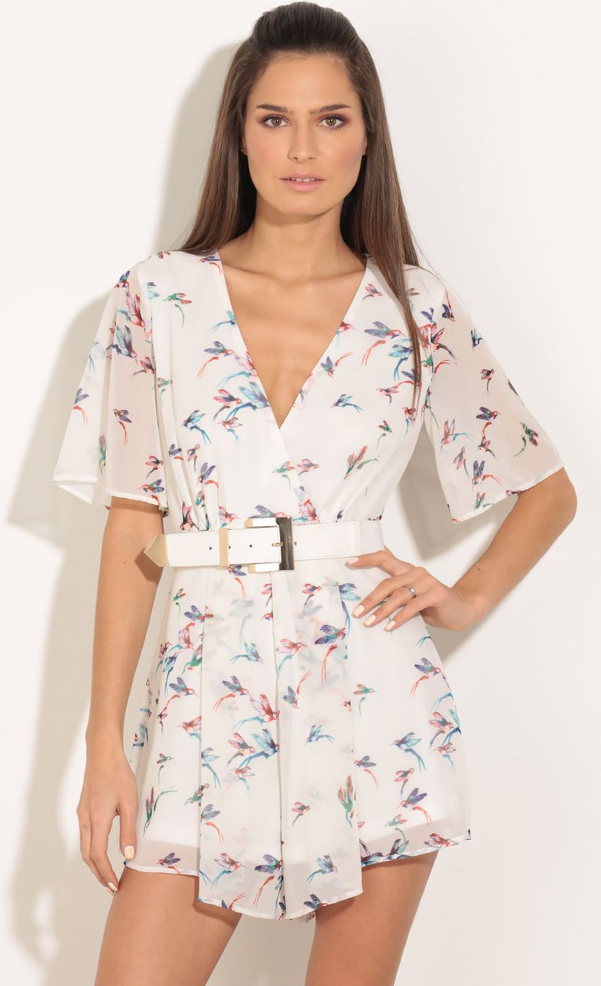 Picture For The Birds Chiffon Romper In White. Source: https://media-img.lucyinthesky.com/data/Feb16_1/850xAUTO/0Y5A3889.JPG