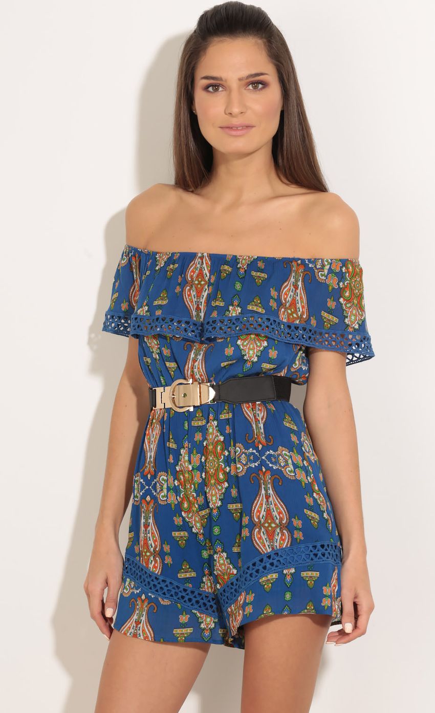 Picture Crochet Trim Printed Romper In Blue. Source: https://media-img.lucyinthesky.com/data/Feb16_1/850xAUTO/0Y5A4048.JPG