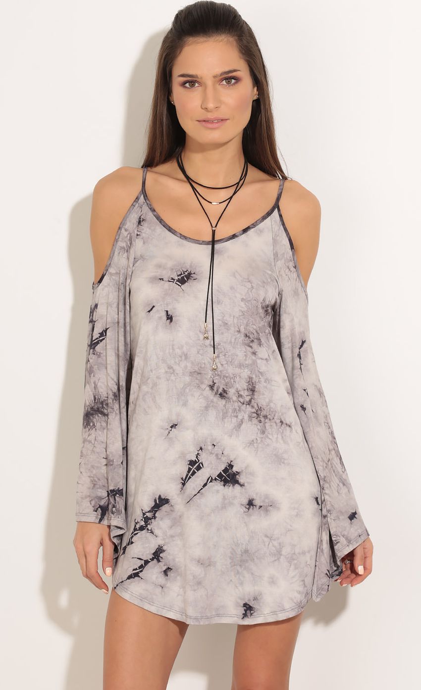 Picture Open Shoulder Tie-Dye Shift Dress In Grey. Source: https://media-img.lucyinthesky.com/data/Feb16_1/850xAUTO/0Y5A4697.JPG