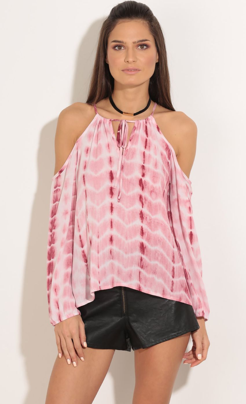 Picture Open Shoulder Tie-Dye Top In Pink. Source: https://media-img.lucyinthesky.com/data/Feb16_1/850xAUTO/0Y5A4876.JPG