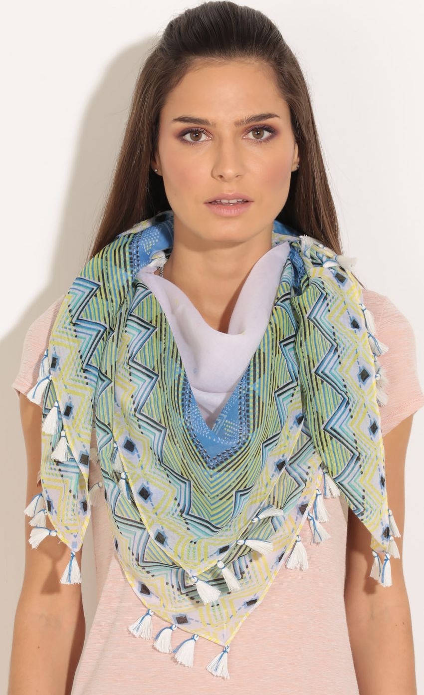 Picture Tassel Patterned Scarf In Green And Blue. Source: https://media-img.lucyinthesky.com/data/Feb16_1/850xAUTO/0Y5A5416.JPG