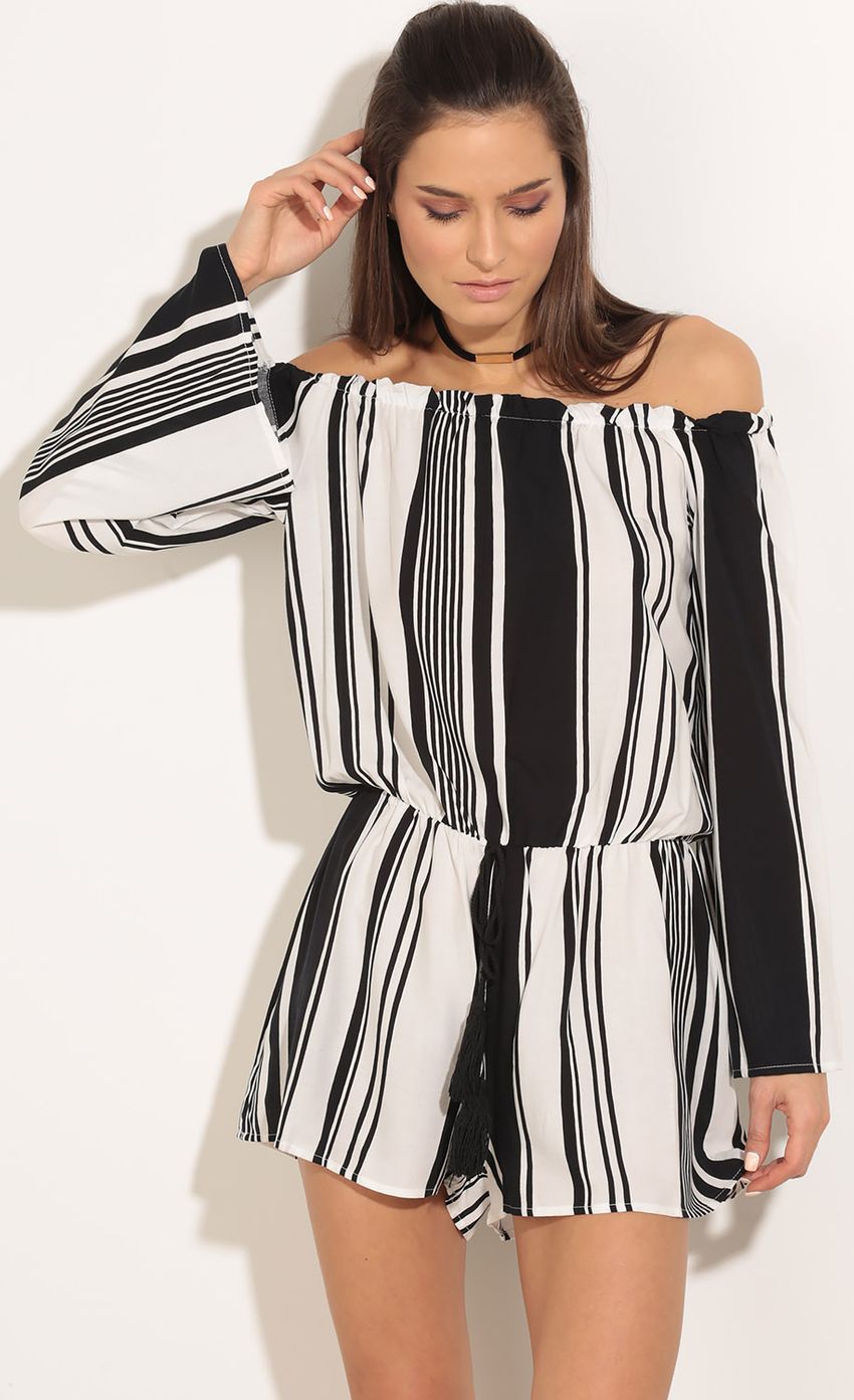 Picture Off The Shoulder Stripe Romper. Source: https://media-img.lucyinthesky.com/data/Feb16_1/850xAUTO/0Y5A6518.JPG