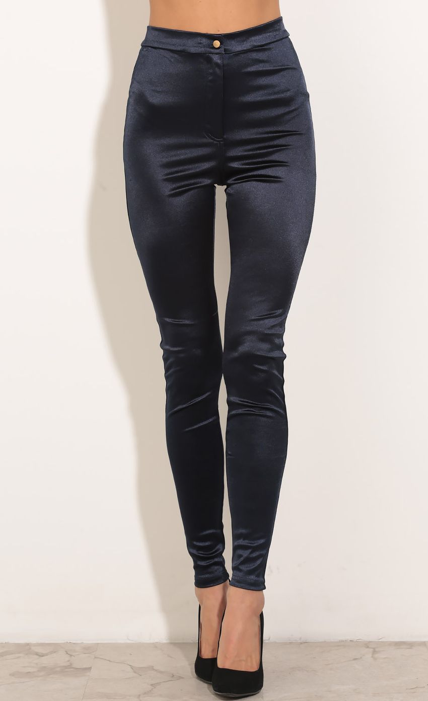 Picture High Waisted Satin Pants In Navy Blue. Source: https://media-img.lucyinthesky.com/data/Feb16_1/850xAUTO/0Y5A6991.JPG
