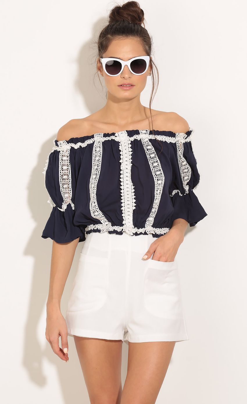 Picture Off The Shoulder Crochet Crop Top In Navy. Source: https://media-img.lucyinthesky.com/data/Feb16_1/850xAUTO/0Y5A81051.JPG