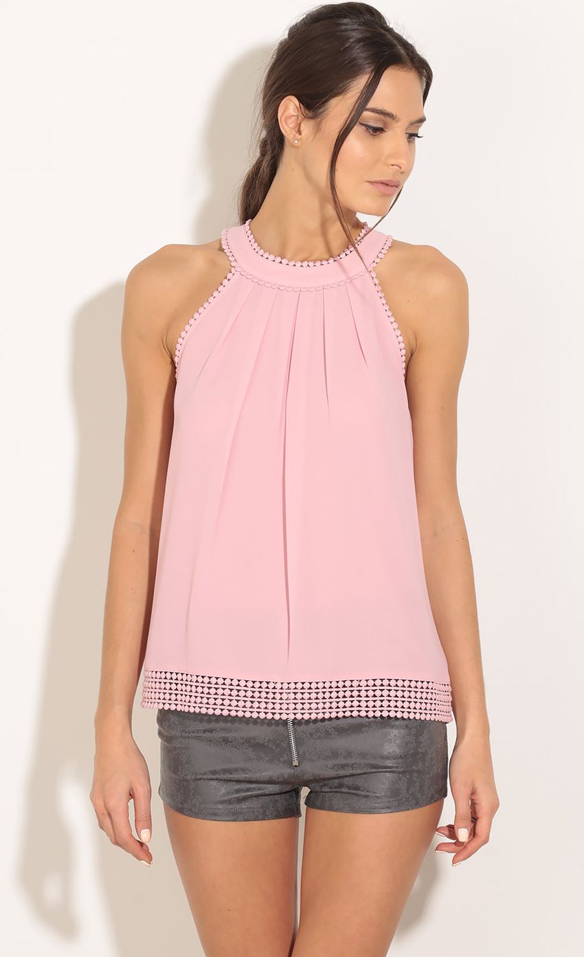 Picture Textured Trim Chiffon Top In Pink. Source: https://media-img.lucyinthesky.com/data/Feb16_1/850xAUTO/0Y5A9734.JPG