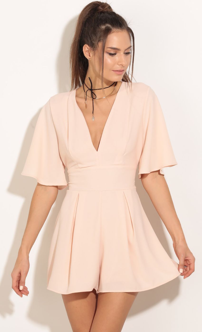 Picture Butterfly Sleeve Plunge Romper In Dusty Pink. Source: https://media-img.lucyinthesky.com/data/Feb16_2/850xAUTO/0Y5A1370.JPG