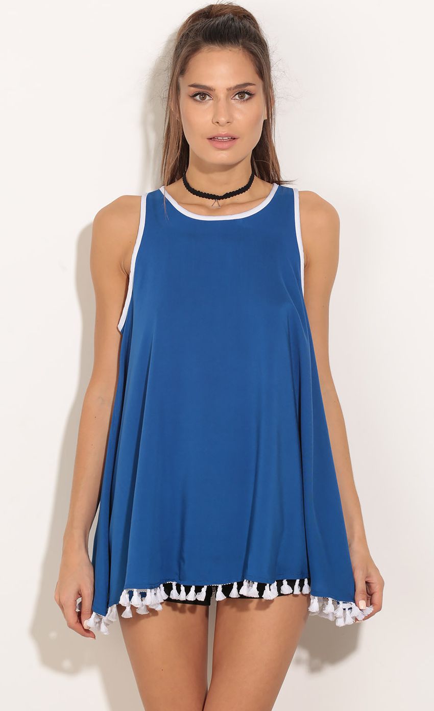 Picture Dual Color Tassel Shift Dress In Royal Blue. Source: https://media-img.lucyinthesky.com/data/Feb16_2/850xAUTO/0Y5A1616.JPG