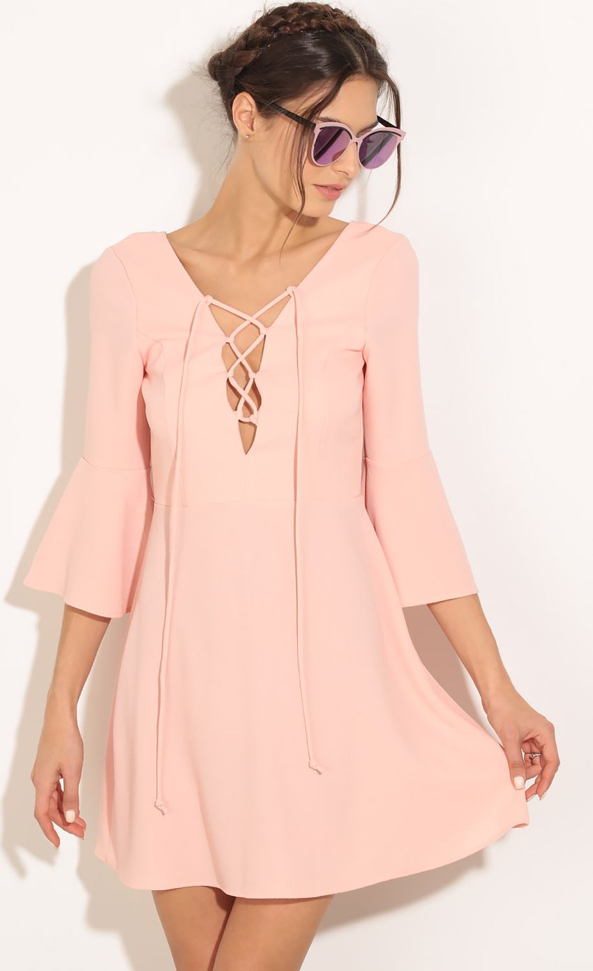 Picture Lace-Up Day Dress In Blush. Source: https://media-img.lucyinthesky.com/data/Feb16_2/850xAUTO/0Y5A4381.JPG