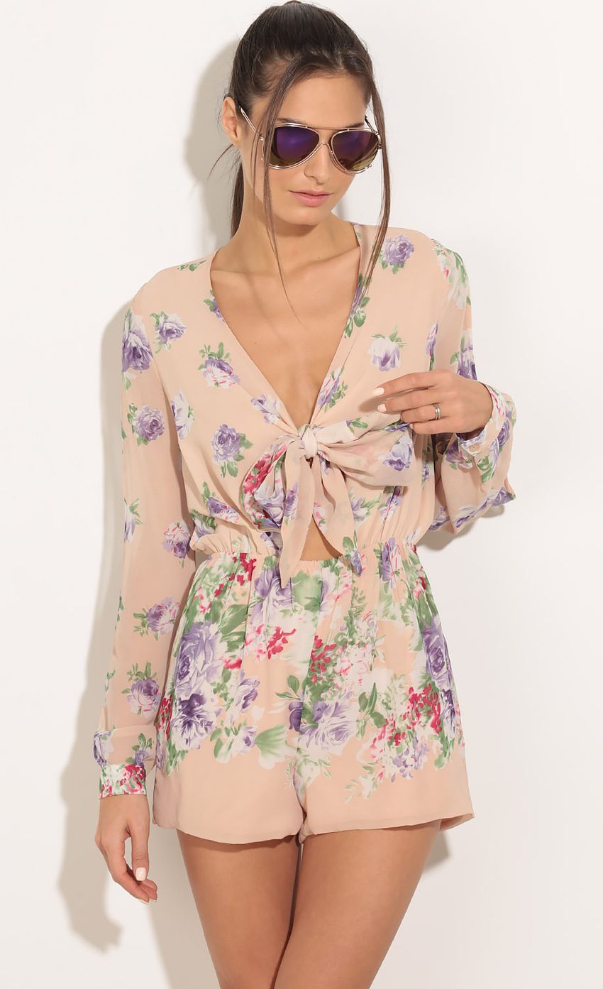 Picture Floral Tie-Up Romper In Nude. Source: https://media-img.lucyinthesky.com/data/Feb16_2/850xAUTO/0Y5A6434.JPG