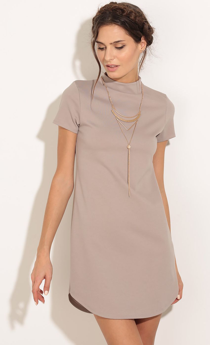 Picture High Neck Day Dress In Mocha. Source: https://media-img.lucyinthesky.com/data/Feb16_2/850xAUTO/0Y5A8389.JPG