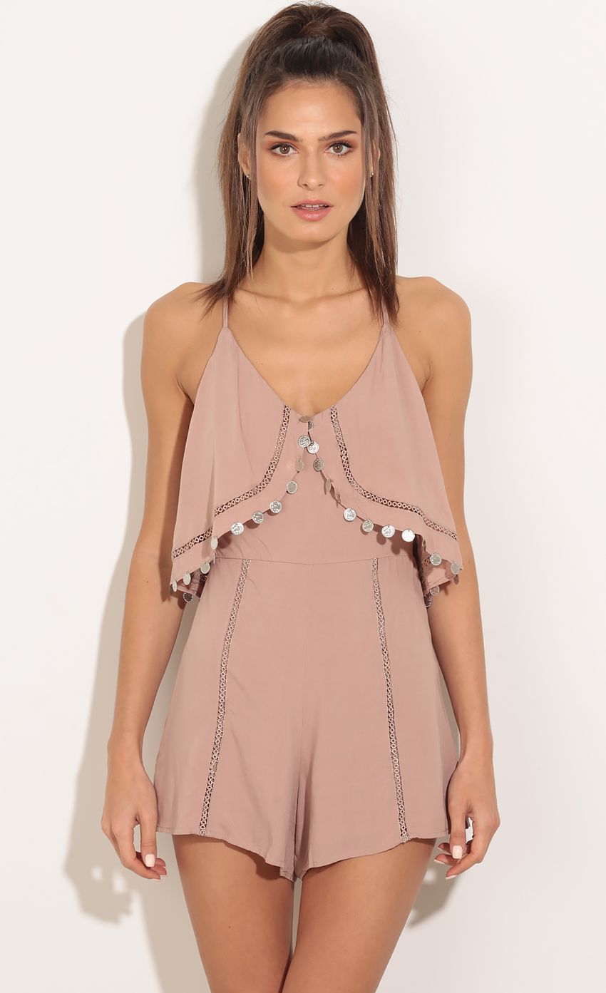 Picture Gypsy Goddess Embellished Romper In Mocha. Source: https://media-img.lucyinthesky.com/data/Feb16_2/850xAUTO/0Y5A8768.JPG