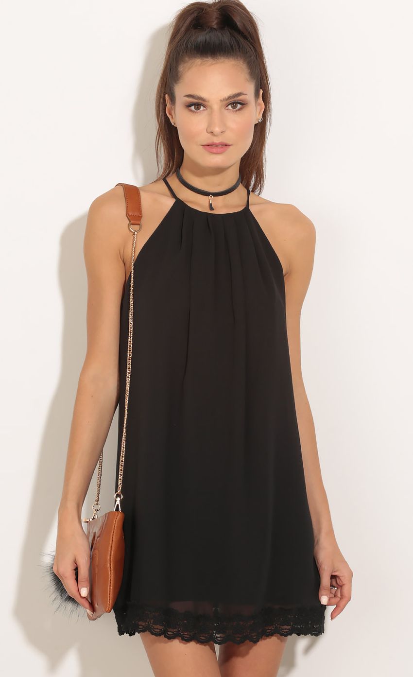 Picture Crochet Trim Halter Shift Dress In Black. Source: https://media-img.lucyinthesky.com/data/Feb16_2/850xAUTO/0Y5A9790.JPG