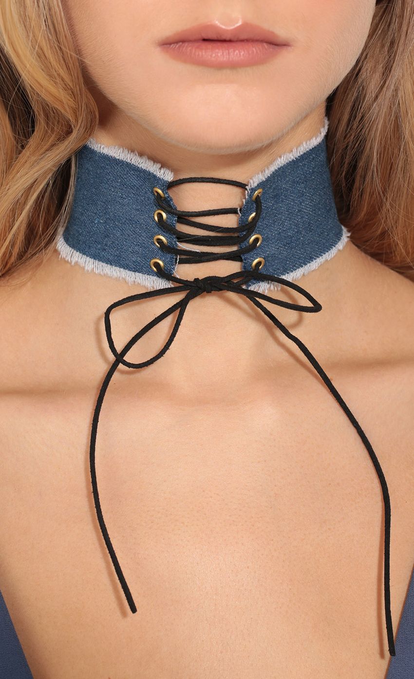 Picture Denim Lace-Up Choker Necklace .. Source: https://media-img.lucyinthesky.com/data/Feb17_1/850xAUTO/0Y5A4906.JPG
